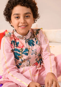 Pink Color Cotton Kurta Pajama With Jacket