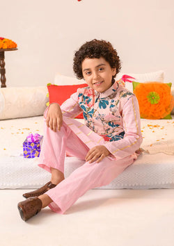 Pink Color Cotton Kurta Pajama With Jacket