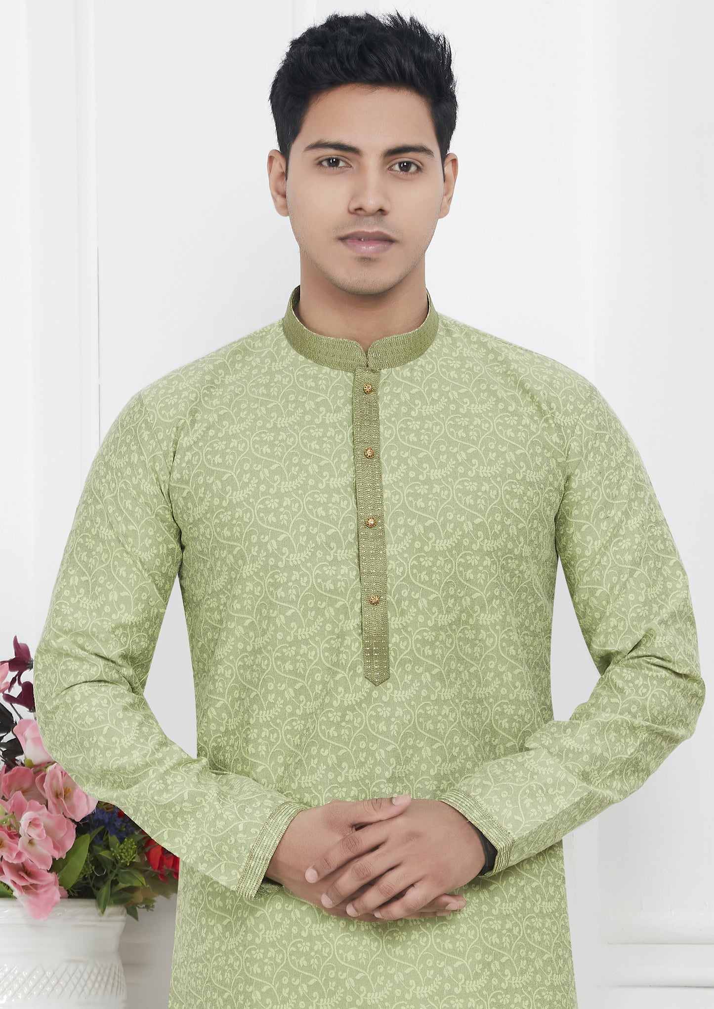 Pista Green Color Jacquard Silk Brocade Kurta Pajama