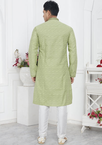 Pista Green Color Jacquard Silk Brocade Kurta Pajama