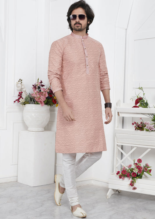 Pink Color Jacquard Silk Brocade Kurta Pajama