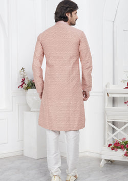 Pink Color Jacquard Silk Brocade Kurta Pajama