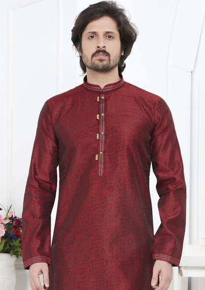 Maroon Color Jacquard Silk Brocade Kurta Pajama