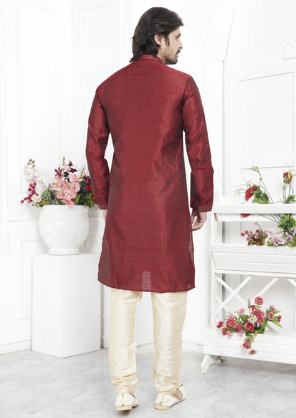 Maroon Color Jacquard Silk Brocade Kurta Pajama