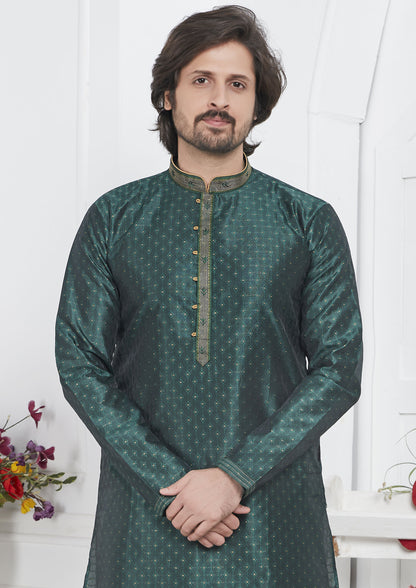 Green Color Jacquard Silk Brocade Kurta Pajama