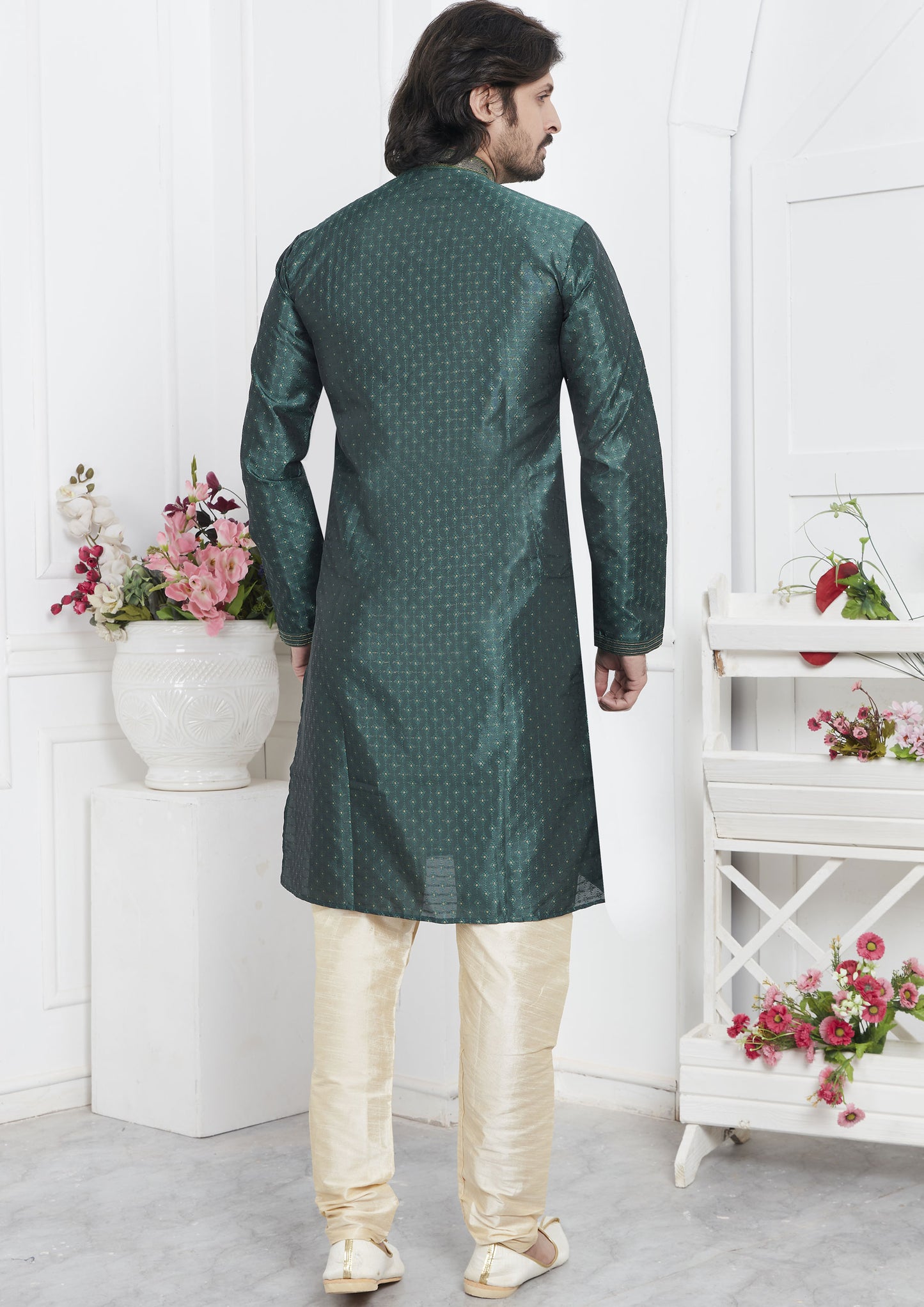 Green Color Jacquard Silk Brocade Kurta Pajama