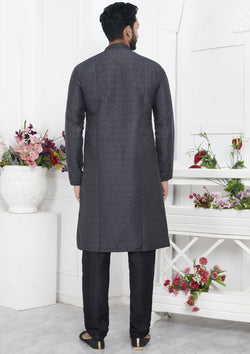 Black Color Jacquard Silk Brocade Kurta Pajama For Mens