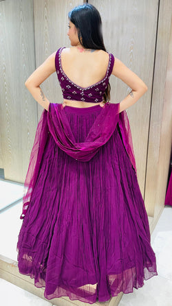 Purple Color Georgette Hand Work Wedding Wear Lehenga