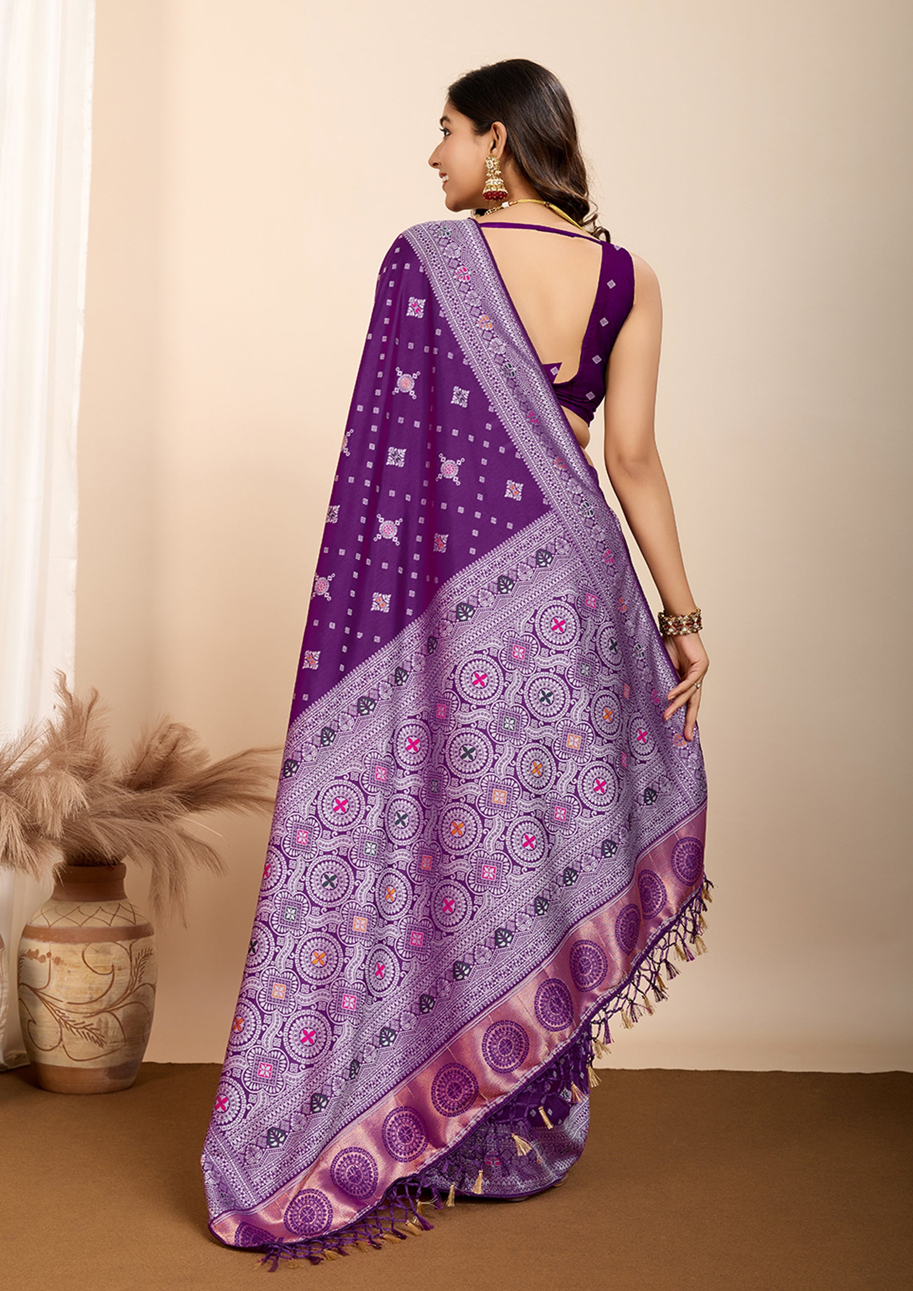 Purple Color Soft Silk Meenakari Work Saree