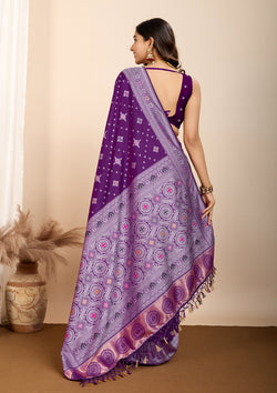 Purple Color Soft Silk Meenakari Work Saree