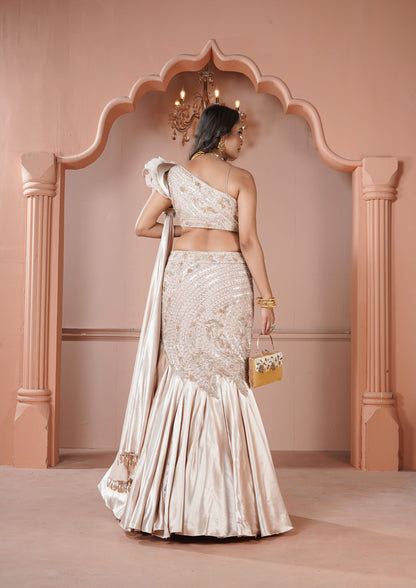 Rose Gold Shattering Silk Lehenga Choli with Cut Dana work and Draped Dupatta