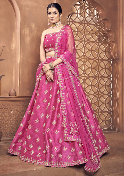 Magenta Color Hand Work Raw Silk Bridal Lehenga