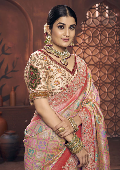 Rose Gold Color Patola Silk Kanjivaram Saree