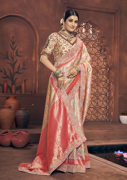 Rose Gold Color Patola Silk Kanjivaram Saree