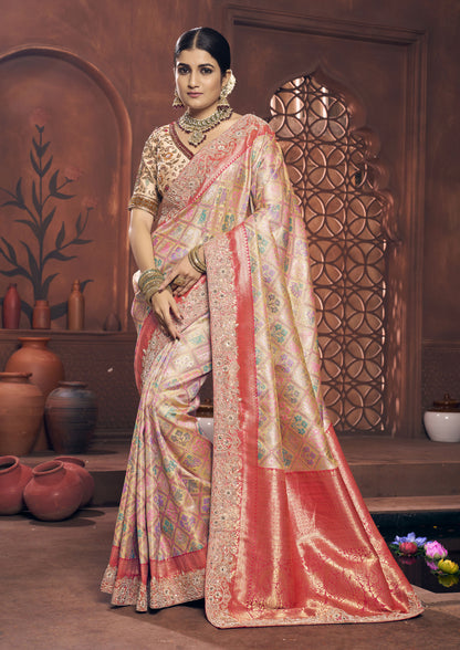 Rose Gold Color Patola Silk Kanjivaram Saree