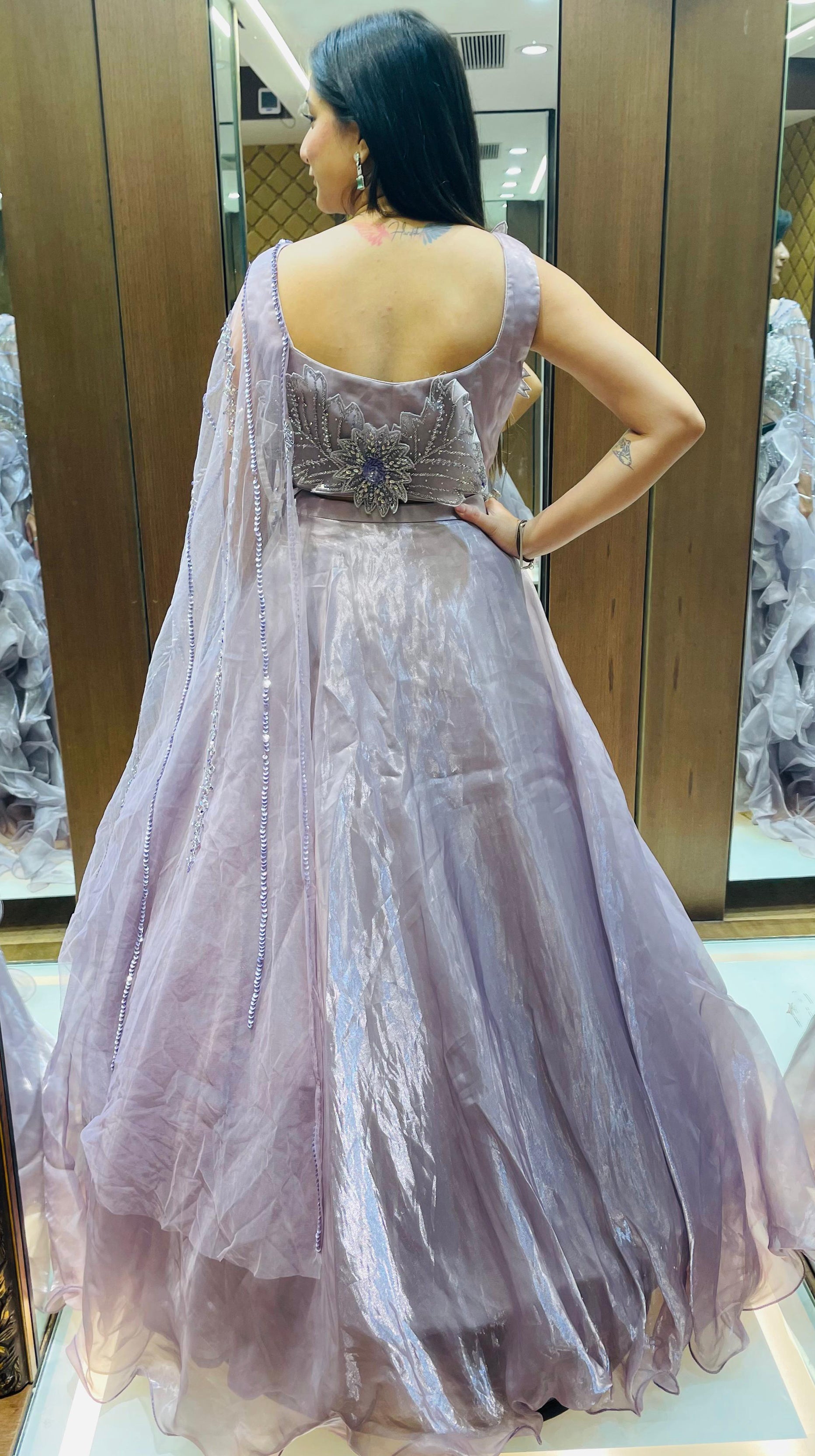 Purple Color Hand Work Organza Wedding Wear Lehenga