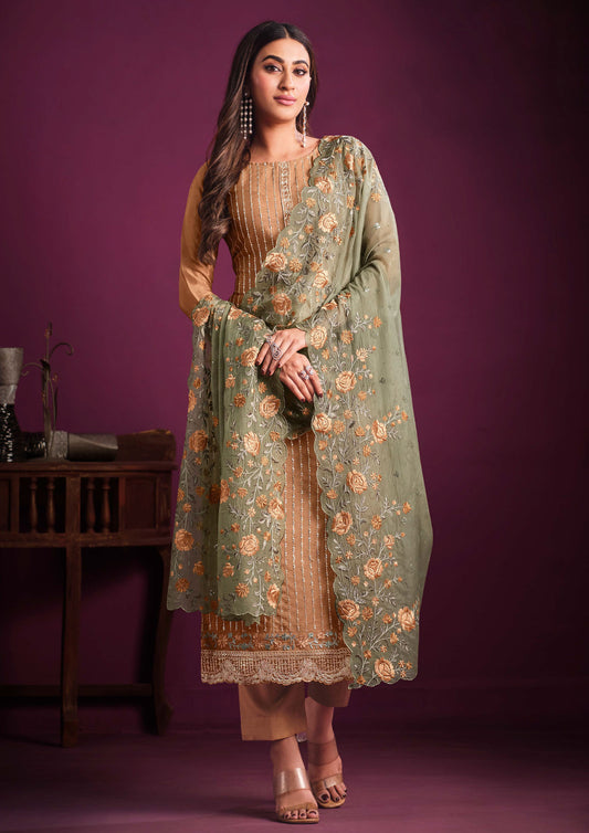 Pecan Brown Cinnon Salwar Suit