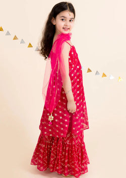 Magenta Color Sequins Work Kids Lehenga