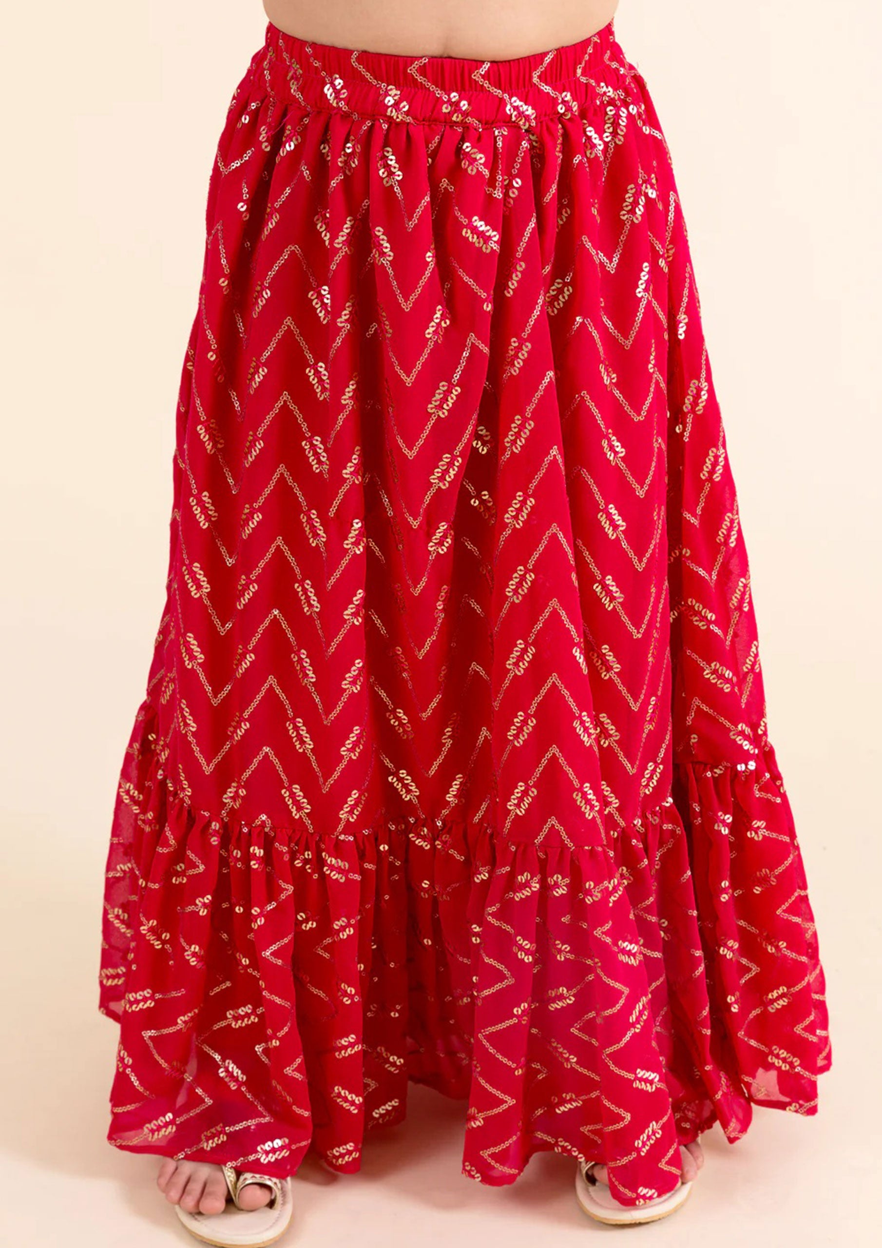 Magenta Color Sequins Work Kids Lehenga