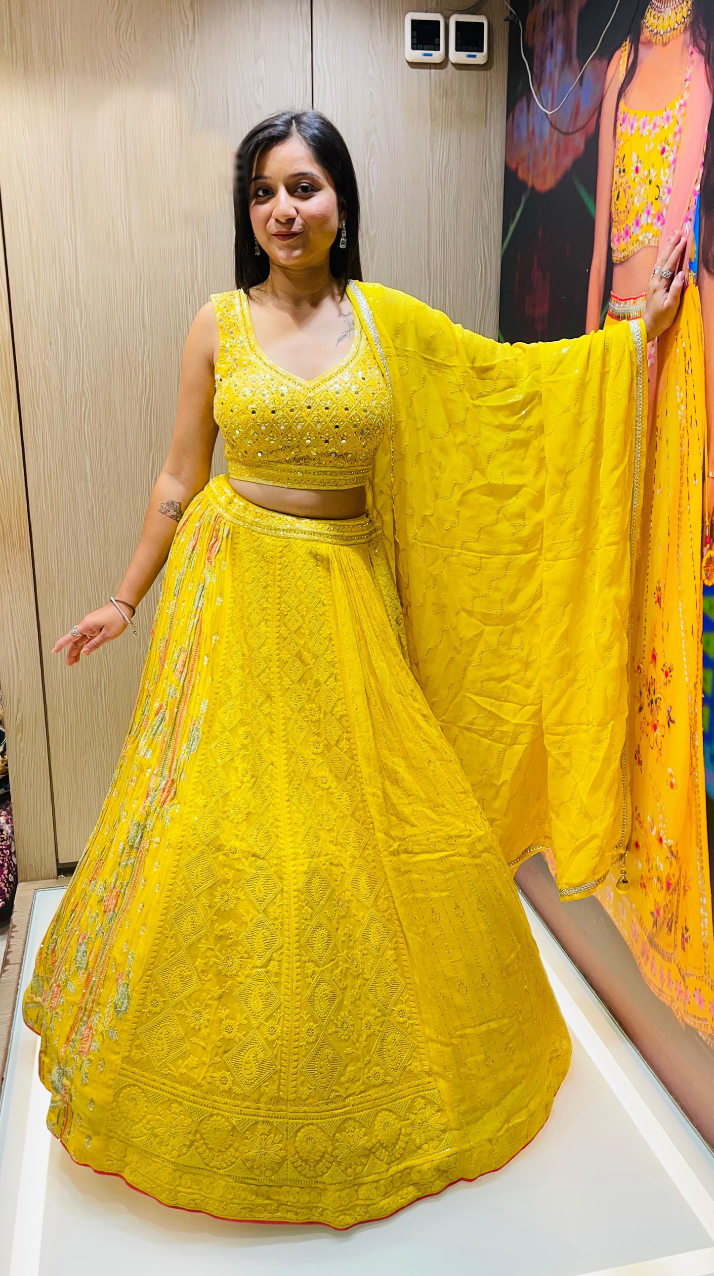 Yellow Color Georgette Lucknowi Work Lehenga Choli