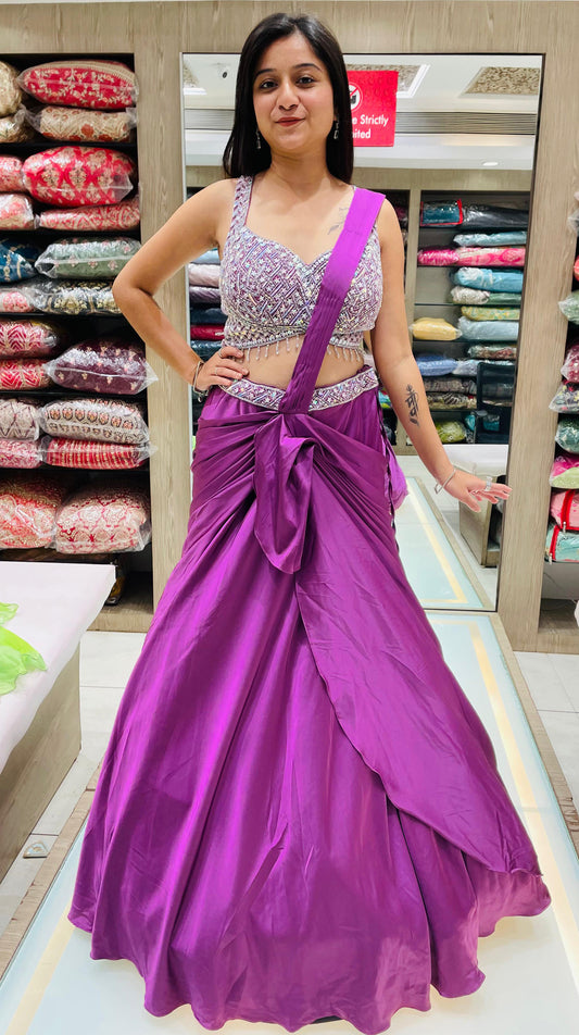 Purple Color Chinnon Hand Work Designer Lehenga Choli