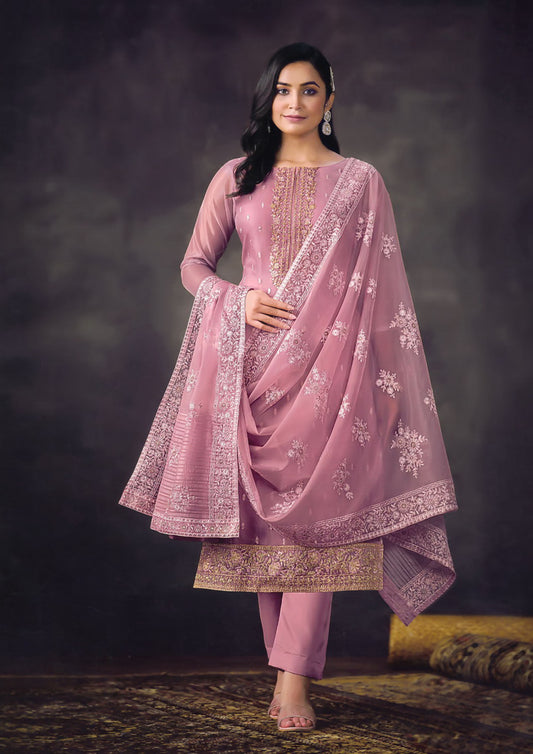 Lilac Color Embroidered Organza Salwar Kameez For Traditional Occasions