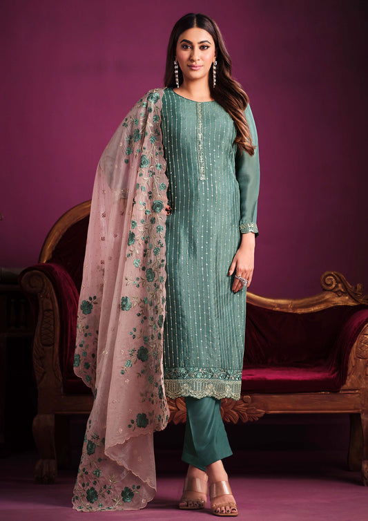 Catnip Green Chinnon Salwar Suit