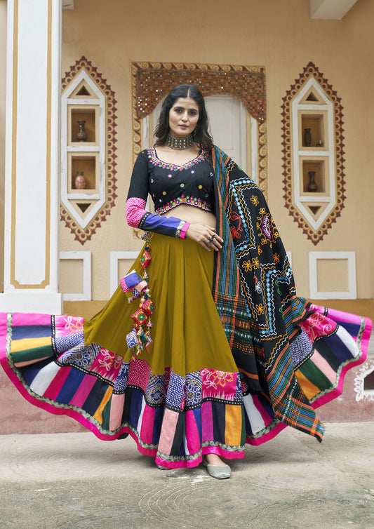 Navratri Special Green Color Viscose Rayon Lehenga Choli