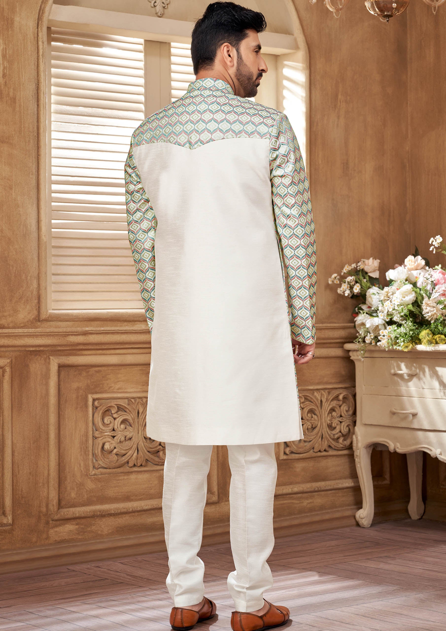 Indo Western Kurta Set With Purple And Green Embroidery