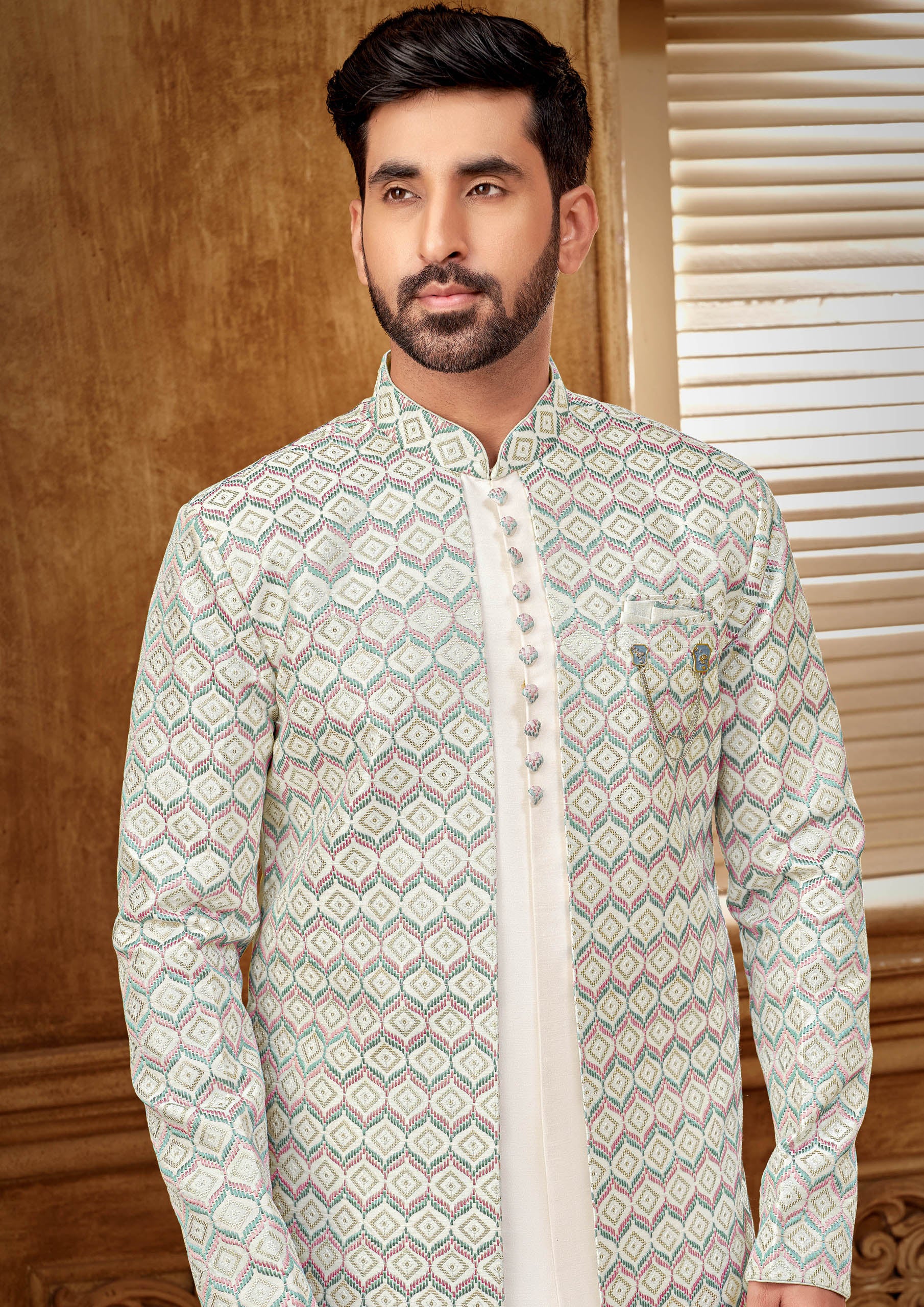 Indo Western Kurta Set With Purple And Green Embroidery