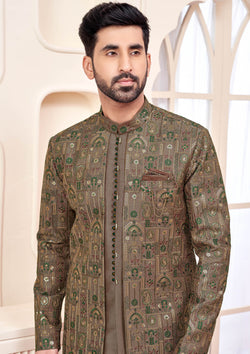 Mehndi Green Indo Western Outfit With Exquisite Design