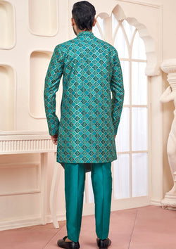 Emerald Green Indo Western Outfit With Gold Embroidered Jacket