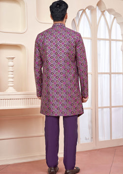 Dark Purple Indo Western Outfit With Intricate Embroidery