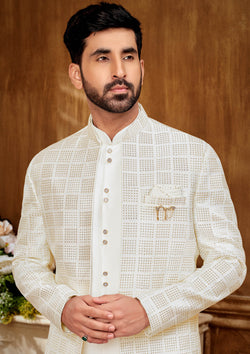 White Jodhpuri Set with Gold Embroidery