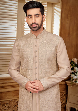 Rose Gold Color Indo Western For Men With Embroidered