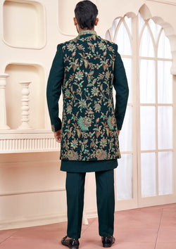 Dark Green Embroidered Indo Western Set