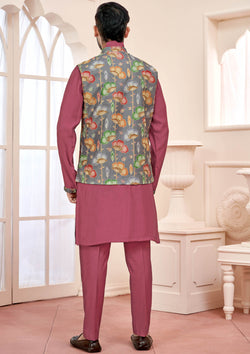 Dark Pink Ethnic Men's Kurta Jacket Set