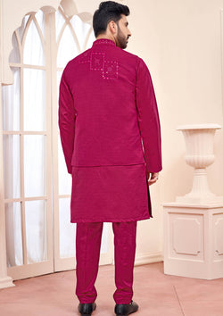 Hot Pink Ethnic Kurta Set With Shimmery Jacket