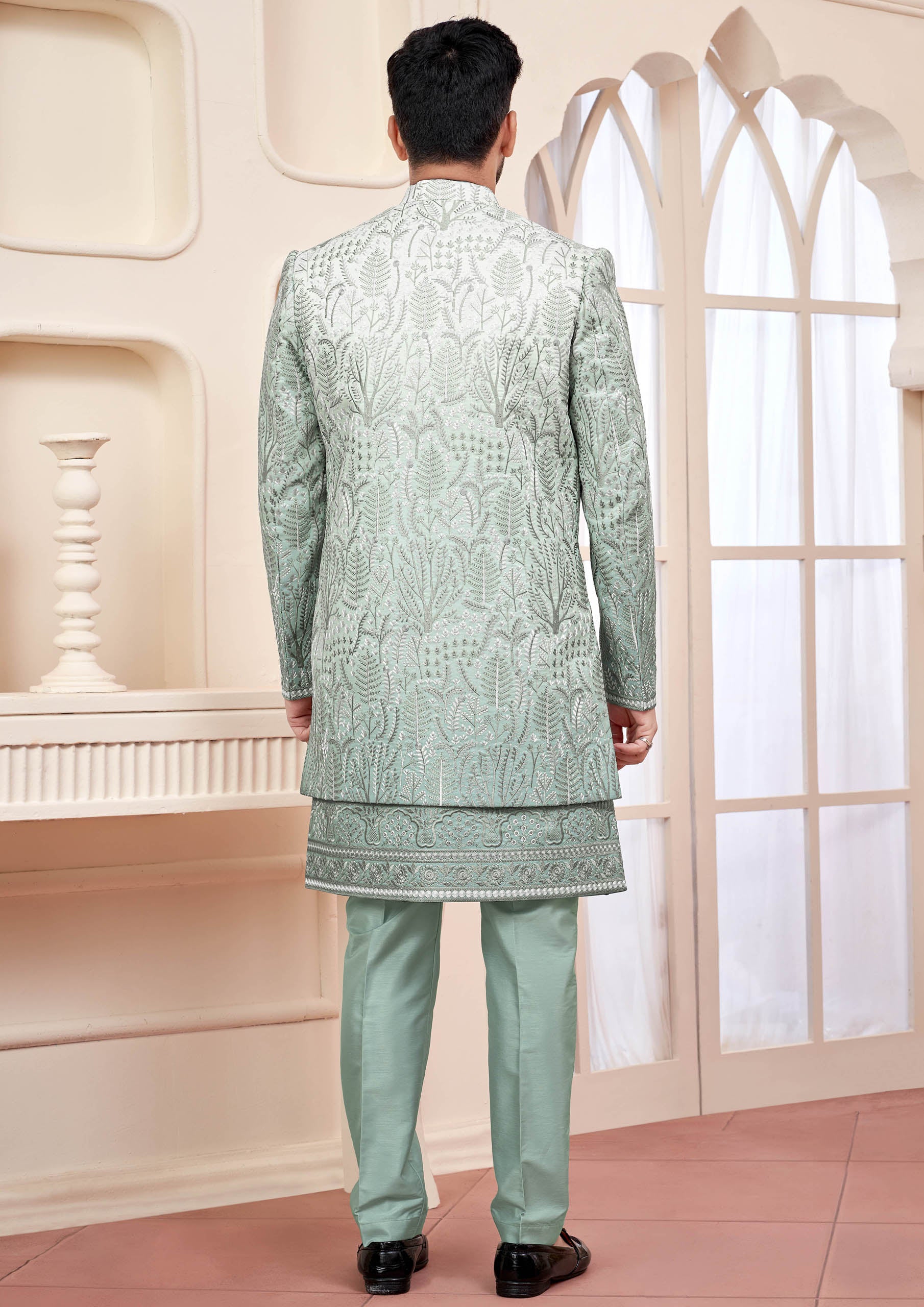 Pastel Green Indo Western Ethnic Wear for Men