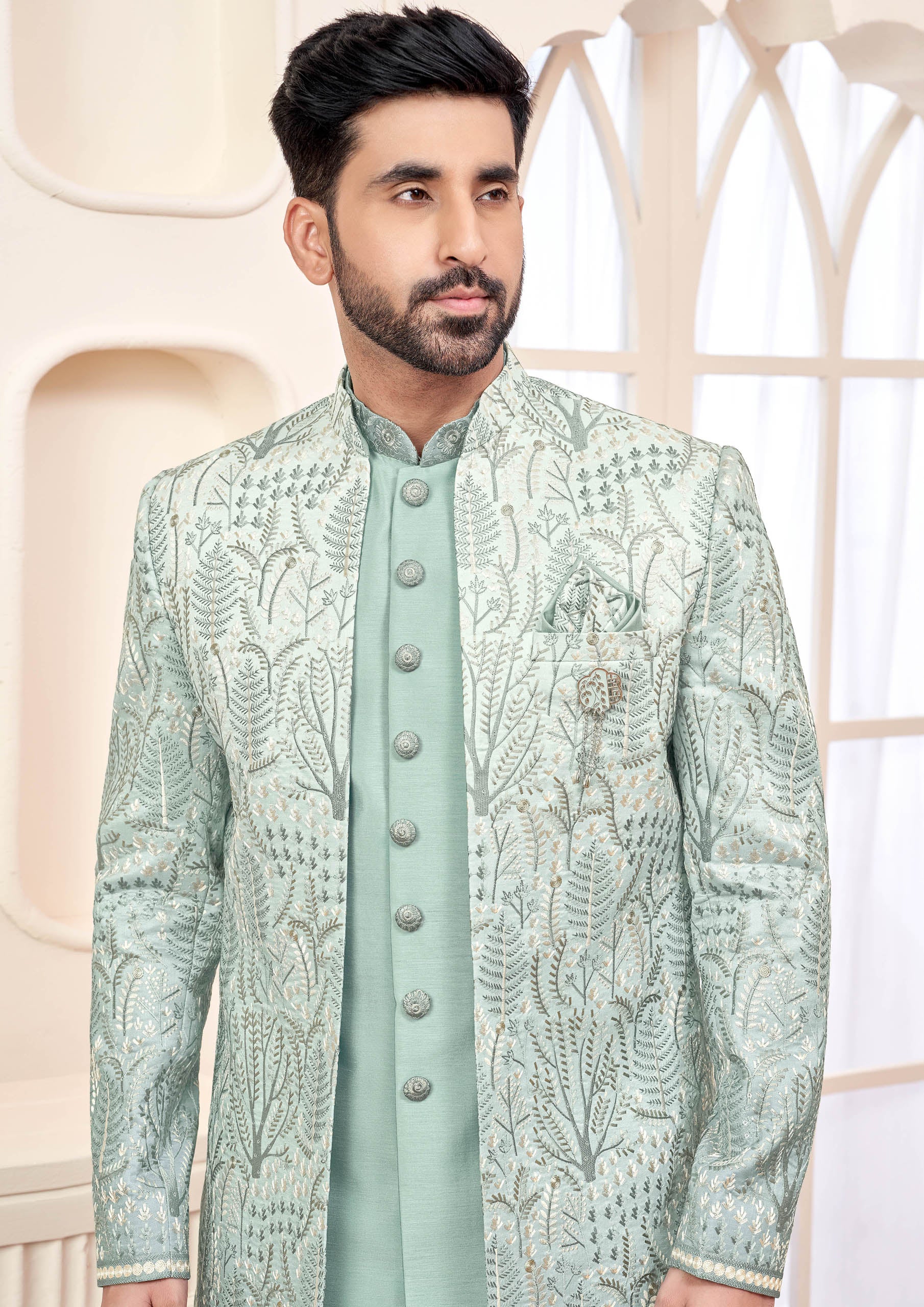 Pastel Green Indo Western Ethnic Wear for Men