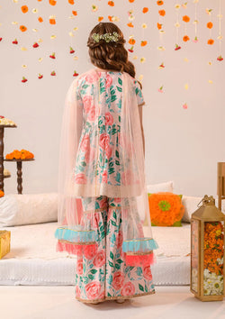 Peach Color Cotton Floral Printed Sharara Suit