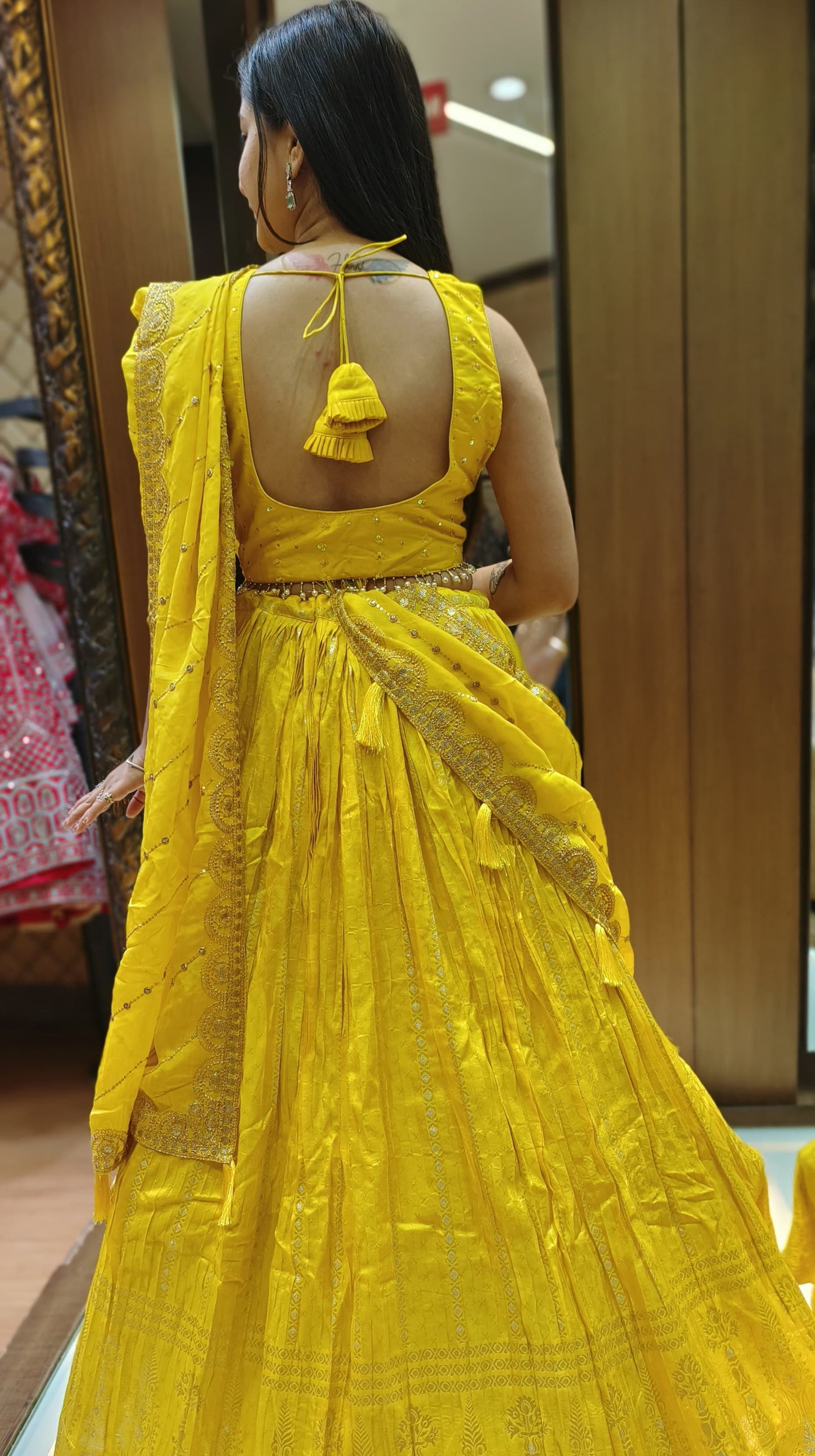 Yellow Color Dola Silk Hand Work Haldi Wear Lehenga