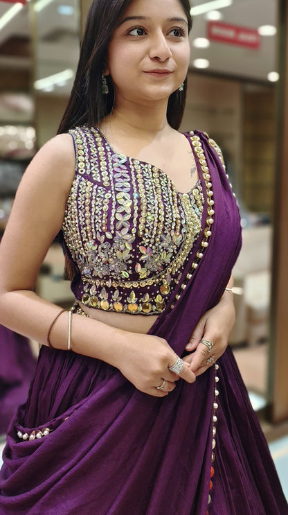 Purple Color Chinnon Hand Work Designer Lehenga Choli