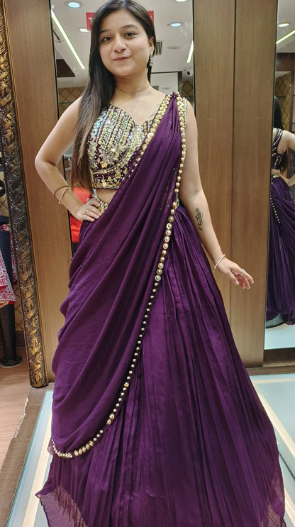 Purple Color Chinnon Hand Work Designer Lehenga Choli