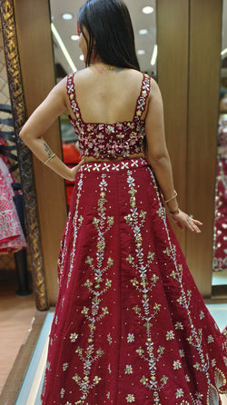 Maroon Color Raw Silk Hand Work Lehenga Choli