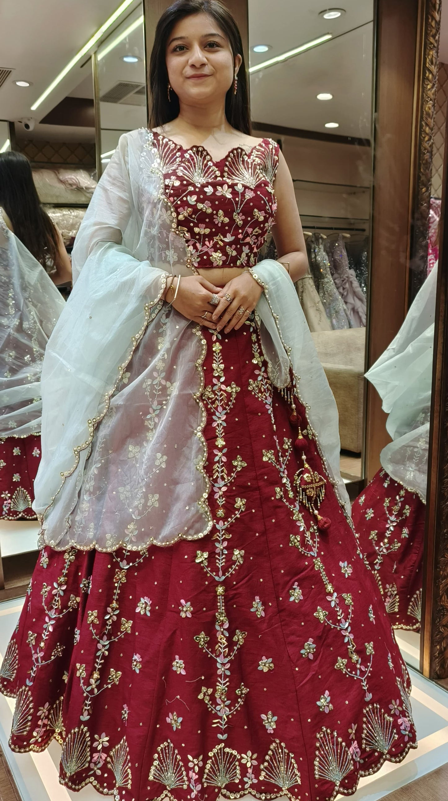 Maroon Color Raw Silk Hand Work Lehenga Choli