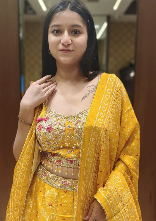 Yellow Color Silk Bandhani Print Lehenga Choli