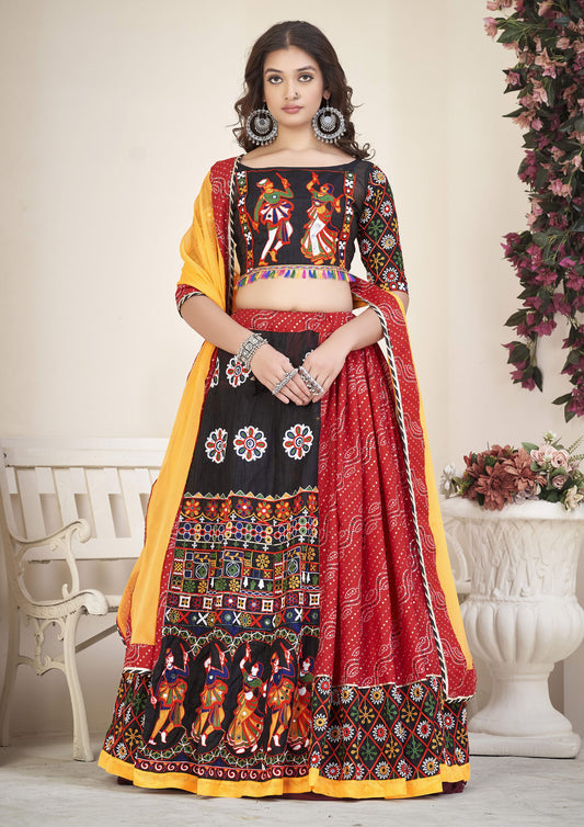 Red Color Cotton Silk Embroidered Navratri Special Lehenga