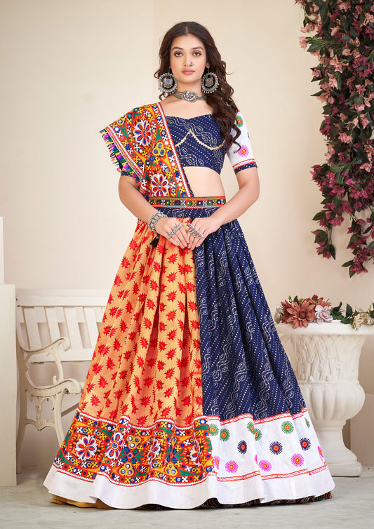 Navratri Special Blue Color Cotton Silk Lehenga