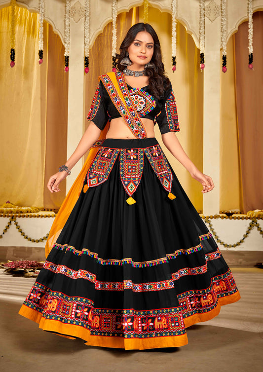 Black Color Georgette Embroidered Navratri Special Lehenga